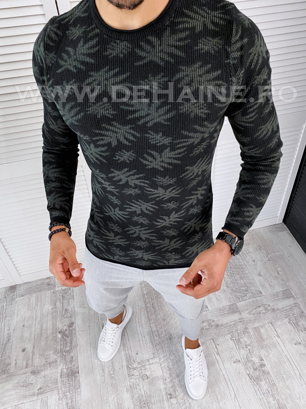Pulover barbati gros slim fit cu imprimeu t3703 91-5